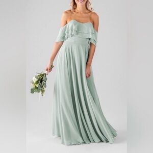 Kennedy Blue Allison Platform Seaglass Sage Green Chiffon Maxi Dress SZ 8 NWT